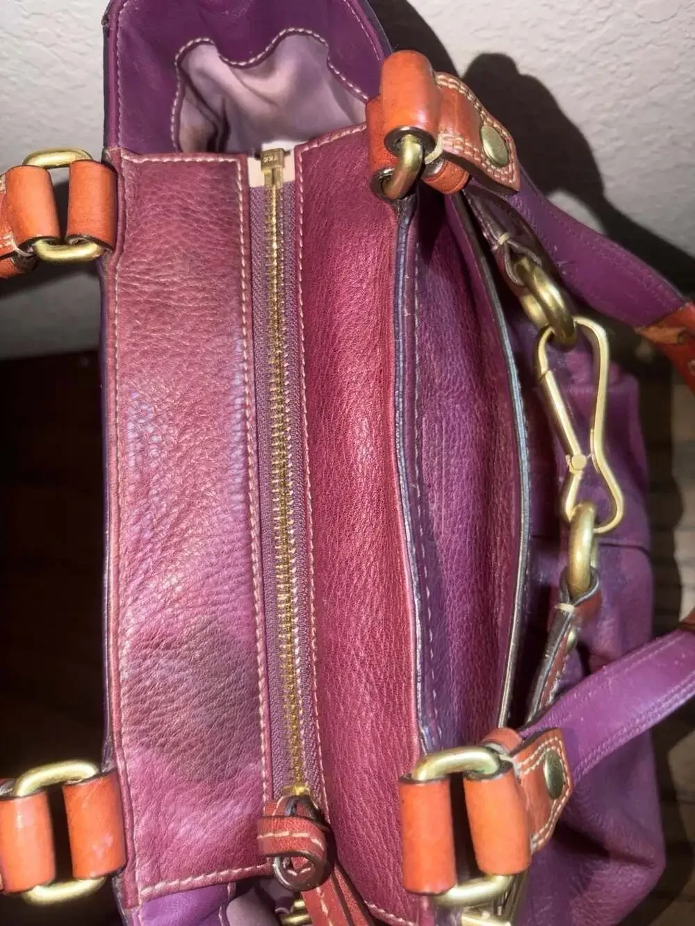 Coach Purple Leather Hamptons Carryall Tote Bag